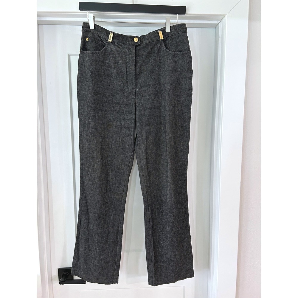 St John Sport Marie Gray Grey Pants Gold Hardware Women 12 High Rise Vintage